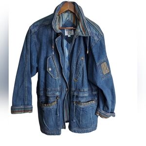 Vintage 90's Current Seen Denim Heavy Western Barn/Chore Jacket Aztec